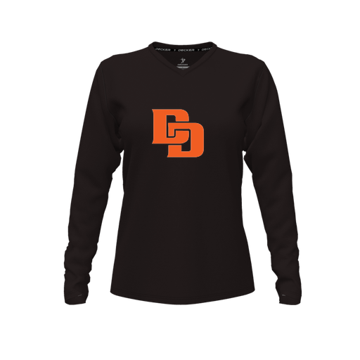 [CUS-DFW-TEES-CMF-VNK-LSL-BLK-FYXS-LOGO1] Decker Comfort T-Shirt (Female Youth XS, Black, V Neck, Logo 1, Long Sleeve)