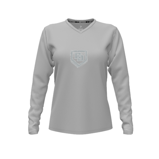 [CUS-DFW-TEES-CMF-VNK-LSL-GRY-FYXS-LOGO3] Decker Comfort T-Shirt (Female Youth XS, Gray, V Neck, Logo 3, Long Sleeve)