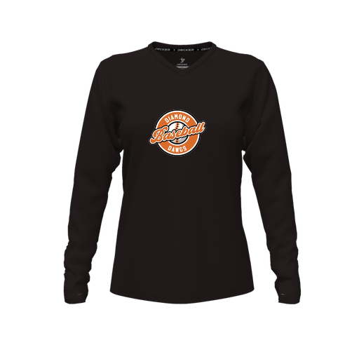 [CUS-DFW-TEES-PER-VNK-LSL-BLK-FYXS-LOGO2] Decker Performance T-Shirt (Female Youth XS, Black, V Neck, Logo 2, Long Sleeve)