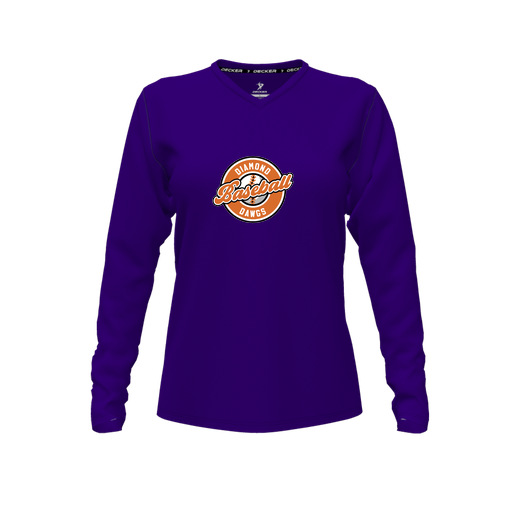 [CUS-DFW-TEES-PER-VNK-LSL-PUR-FYXS-LOGO2] Decker Performance T-Shirt (Female Youth XS, Purple, V Neck, Logo 2, Long Sleeve)