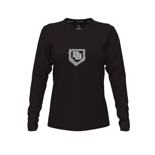 [CUS-DFW-TEES-CMF-VNK-LSL-BLK-FYXS-LOGO3] Decker Comfort T-Shirt (Female Youth XS, Black, V Neck, Logo 3, Long Sleeve)