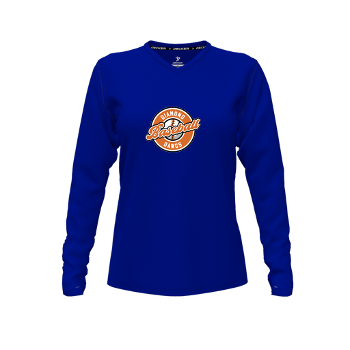 [FTLVCFRY-FYXS-LOGO2] Decker Comfort T-Shirt (Female Youth XS, Royal, V Neck, Logo 2, Long Sleeve)