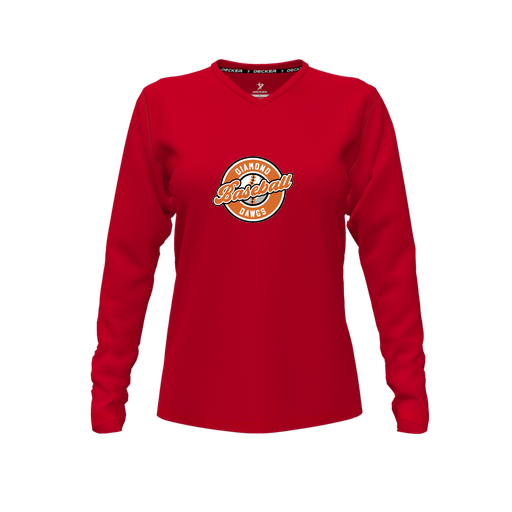 [FTLVCFRD-FYXS-LOGO2] Decker Comfort T-Shirt (Female Youth XS, Red, V Neck, Logo 2, Long Sleeve)