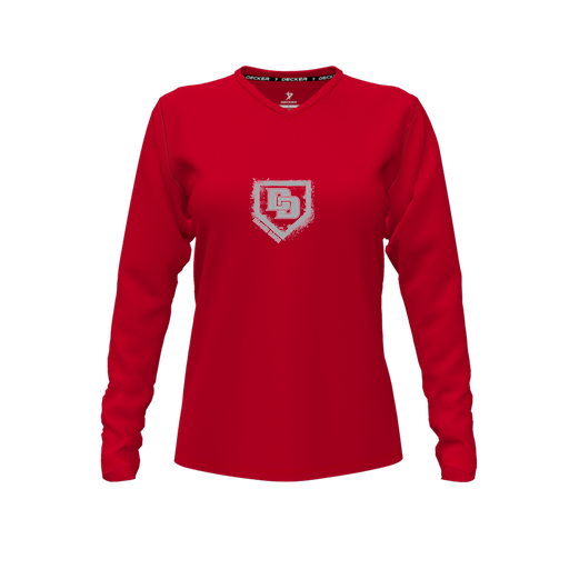 [CUS-DFW-TEES-CMF-VNK-LSL-RED-FYXS-LOGO3] Comfort T-Shirt (Female Youth XS, Red, V Neck, Logo 3, Long Sleeve)