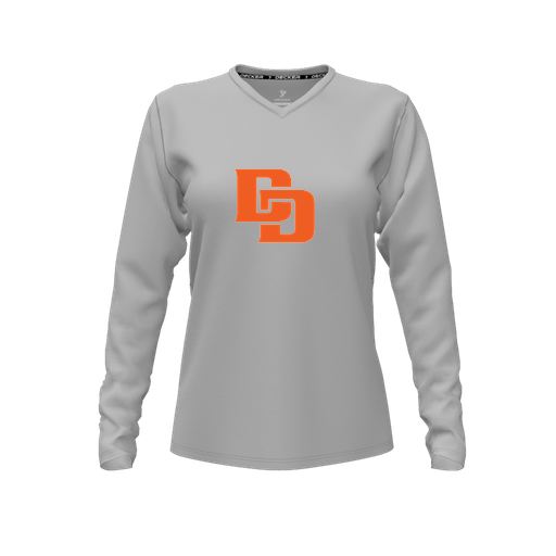 [CUS-DFW-TEES-CMF-VNK-LSL-GRY-FYXS-LOGO1] Decker Comfort T-Shirt (Female Youth XS, Gray, V Neck, Logo 1, Long Sleeve)