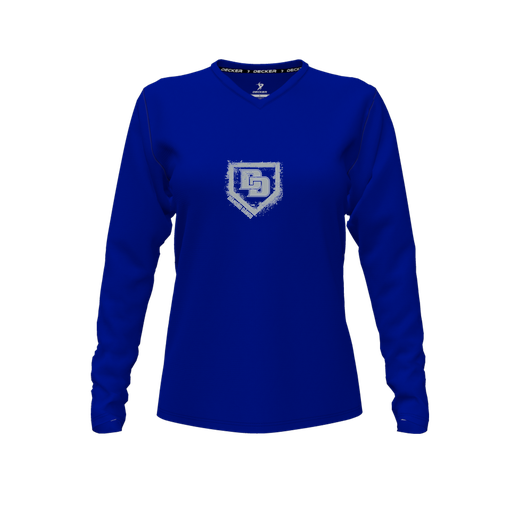 [CUS-DFW-TEES-PER-VNK-LSL-RYL-FYXS-LOGO3] Decker Performance T-Shirt (Female Youth XS, Royal, V Neck, Logo 3, Long Sleeve)
